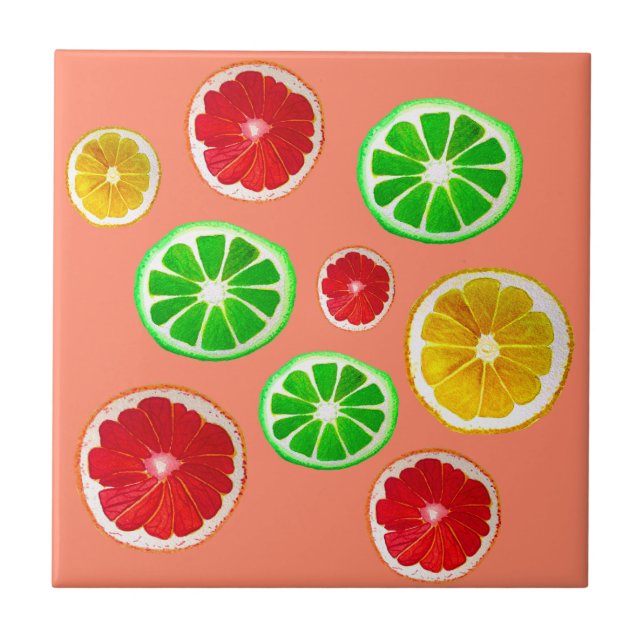 Juicy Fruit citrus fruit pattern Ceramic Tile (Front)