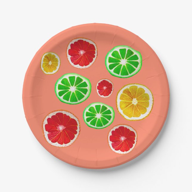 Juicy fruit colourful fruity pattern paper plate (Front)