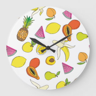 Juicy Fruit, Vintage Seamless Pattern. Large Clock
