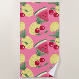 Juicy fruits on a pink-red background. beach towel
