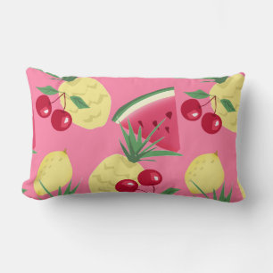 Juicy fruits on a pink-red background. lumbar cushion