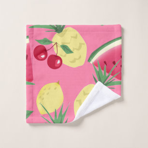 Juicy fruits on a pink-red background. wash cloth