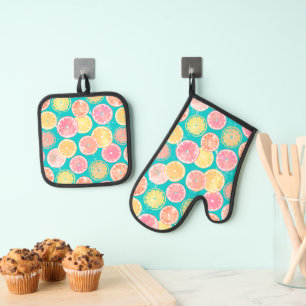 Juicy Grapefruit Slices Pattern Towel Oven Mitt & Pot Holder Set