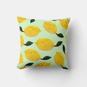 Juicy Lemon Blueberries: Watercolor Seamless Patte Cushion