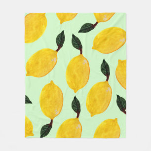 Juicy Lemon Blueberries: Watercolor Seamless Patte Fleece Blanket