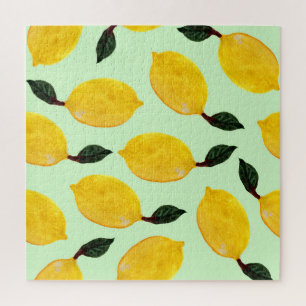 Juicy Lemon Blueberries: Watercolor Seamless Patte Jigsaw Puzzle