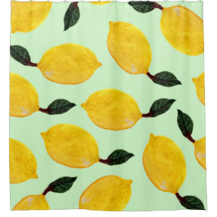 Juicy Lemon Blueberries: Watercolor Seamless Patte Shower Curtain