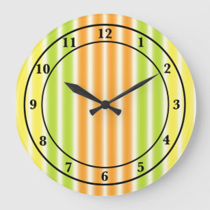 Juicy Lemon Lime And Orange Citrus Fruit Stripes Large Clock