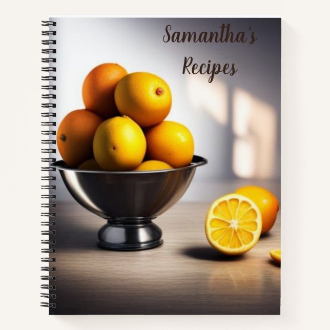 Juicy lemons piled in silver bowl. Editable Notebook (Front)