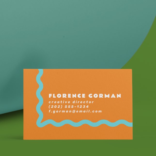 Juicy Orange and Aqua Blue Wavy Frame Business Card (Creator Uploaded)