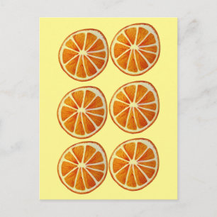 Juicy orange slice watercolor art pattern pop art postcard