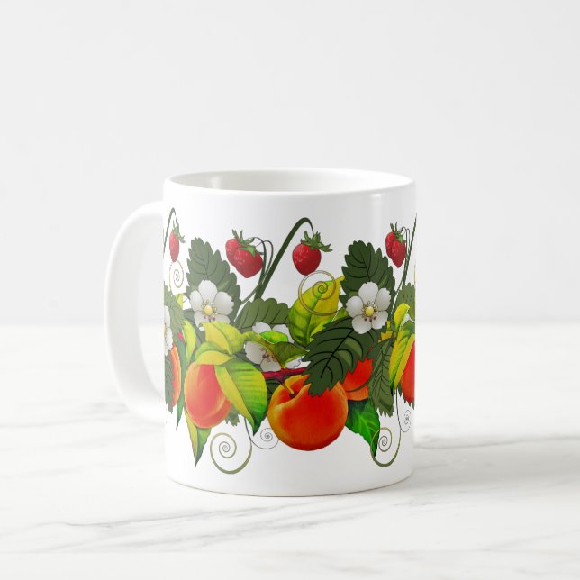 Juicy Peach and Strawberry Food Art Coffee Mug (Front Left)