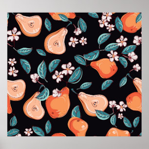 Juicy pears: hand-drawn fruit pattern. poster