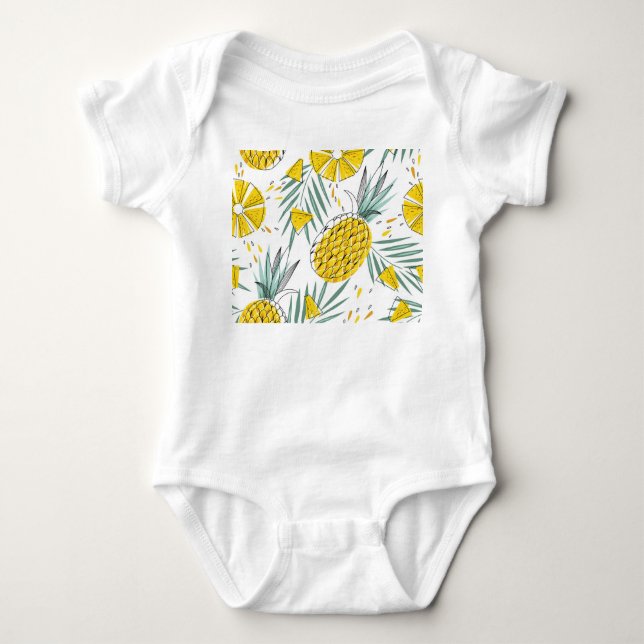 Juicy pineapples: bright vintage pattern. baby bodysuit (Front)