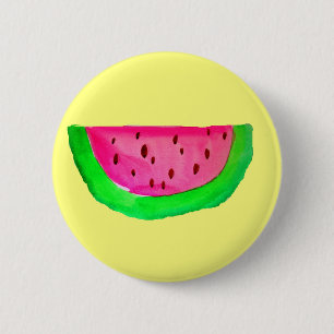 Juicy pink watermelon fruit 6 cm round badge