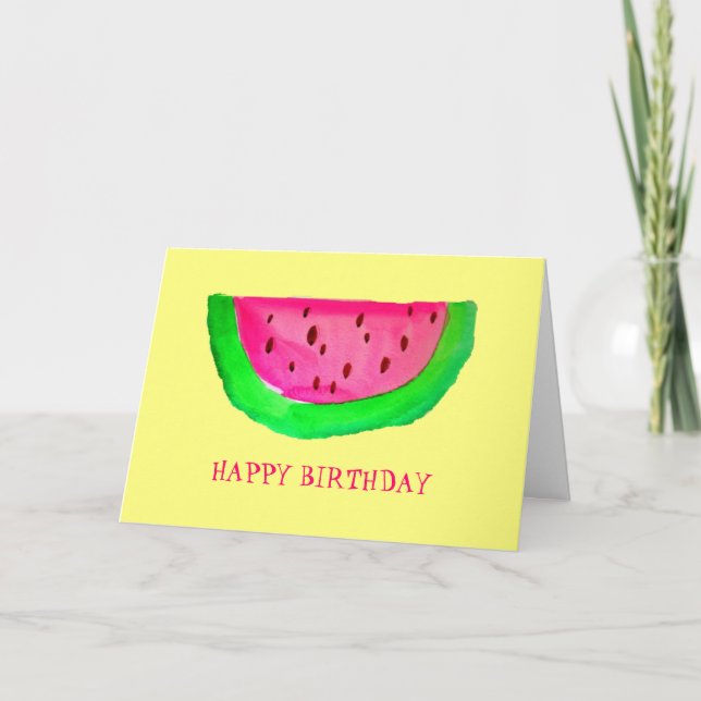 Juicy pink watermelon fruit Happy Birthday Card (Front)