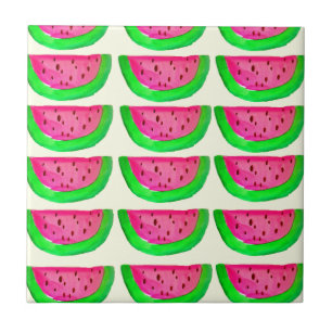 Juicy pink  watermelon fruit pattern on lemon ceramic tile
