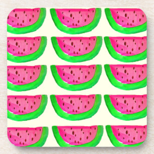 Juicy pink  watermelon fruit pattern on lemon coaster