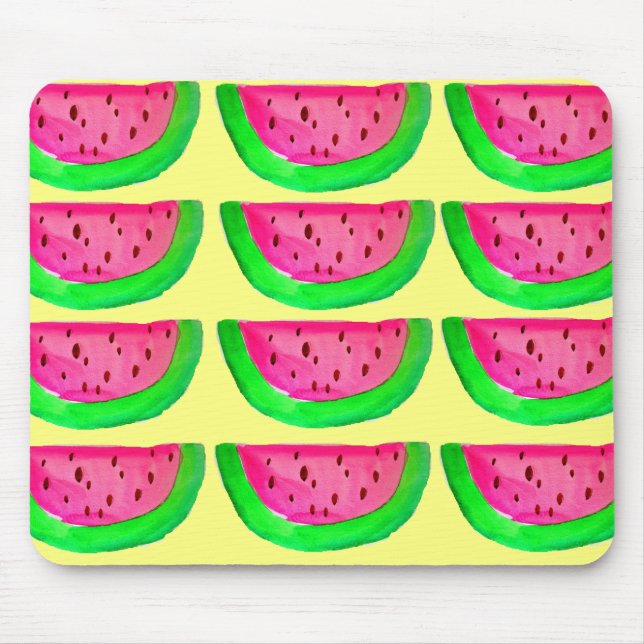 Juicy pink  watermelon fruit pattern on lemon mouse pad (Front)