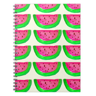 Juicy pink  watermelon fruit pattern on lemon notebook