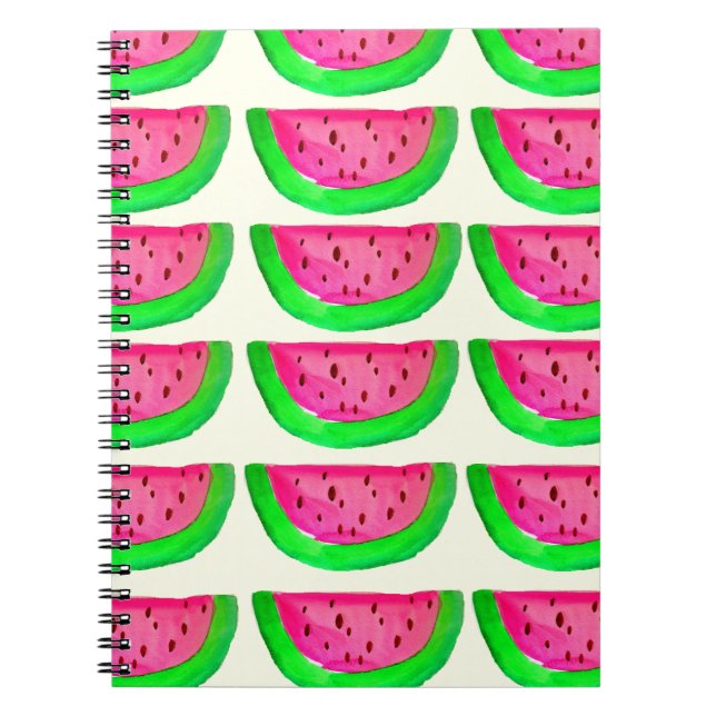 Juicy pink  watermelon fruit pattern on lemon notebook (Front)