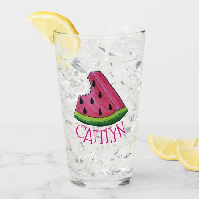 Juicy Pink Watermelon Melon Slice Picnic Food Glass (Front Ice)