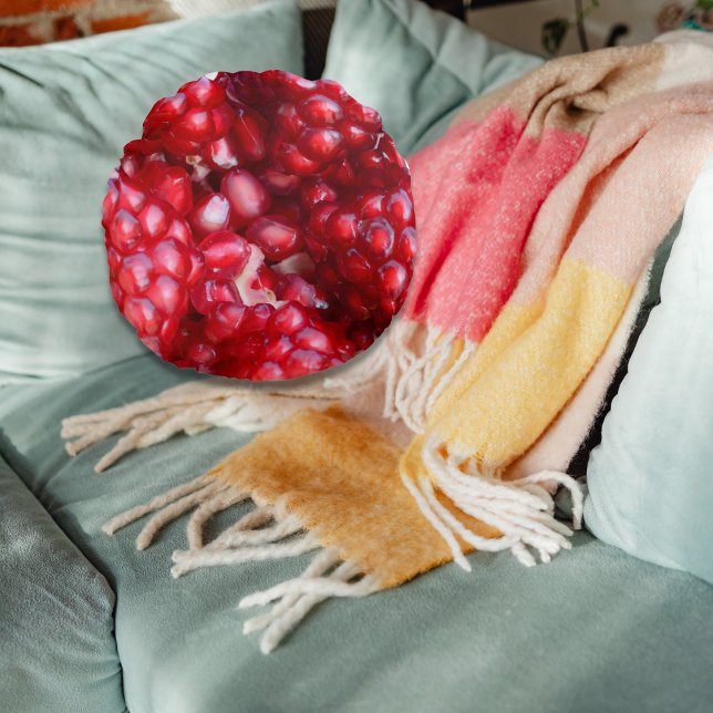 Juicy Pomegranate Plush Round Throw Pillow (Creator Uploaded)
