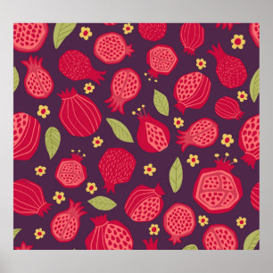 Juicy pomegranates: vintage illustration. poster