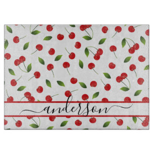 Juicy Red Cherry Pattern Personalised Cutting Board