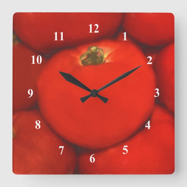 Juicy Red Homegrown Garden Tomatoes Square Wall Clock (Front)