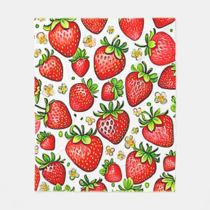  Juicy Red Strawberries Pattern Fleece Blanket