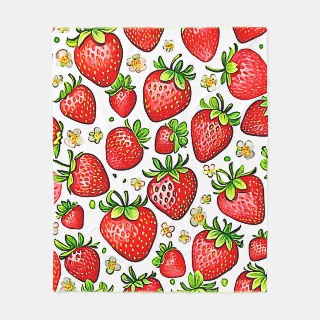  Juicy Red Strawberries Pattern Fleece Blanket (Front)