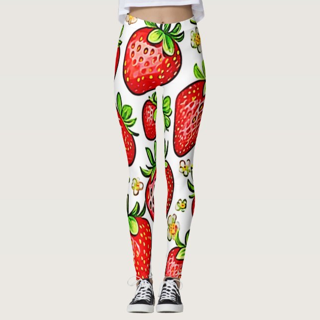  Juicy Red Strawberries Pattern Leggings (Front)
