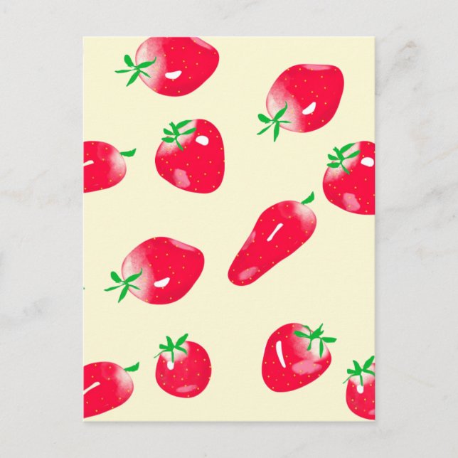 Juicy Red Strawberries Postcard (Beige) (Front)