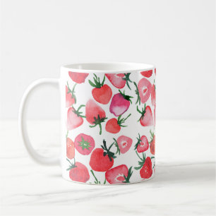 Juicy Red Strawberries Watercolor Pattern Coffee Mug