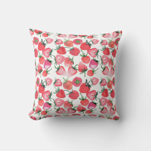 Juicy Red Strawberries Watercolor Pattern Cushion