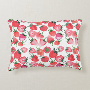 Juicy Red Strawberries Watercolor Pattern Decorative Cushion