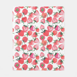 Juicy Red Strawberries Watercolor Pattern Fleece Blanket