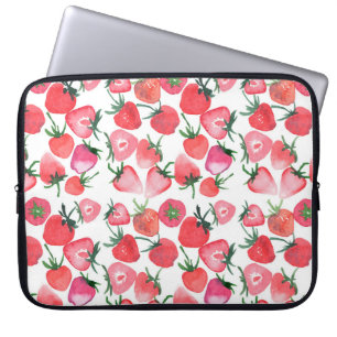 Juicy Red Strawberries Watercolor Pattern Laptop Sleeve