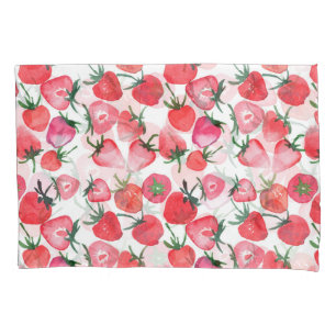 Juicy Red Strawberries Watercolor Pattern Pillowcase