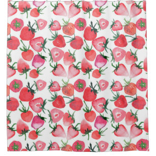 Juicy Red Strawberries Watercolor Pattern Shower Curtain
