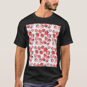 Juicy Red Strawberries Watercolor Pattern T-Shirt