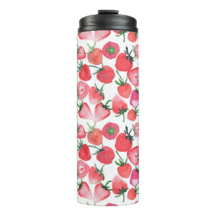 Juicy Red Strawberries Watercolor Pattern Thermal Tumbler