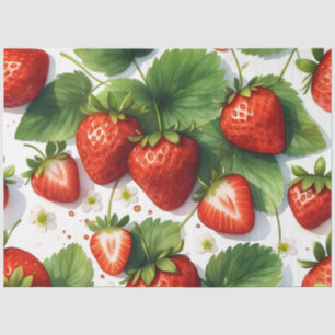 Juicy Ripe Fresh Strawberries With Green Leaves Tissue Paper