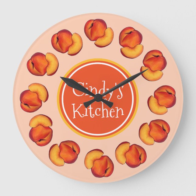 Juicy Ripe Summer Peach Georgia Peaches Kitchen Large Clock (Front)