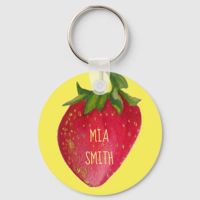 Juicy Strawberry fruit cute girl gift name Key Ring (Front)