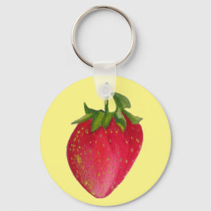 Juicy Strawberry fruit watercolour macro art Key Ring