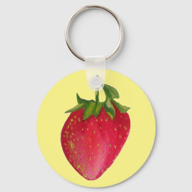 Juicy Strawberry fruit watercolour macro art Key Ring (Front)
