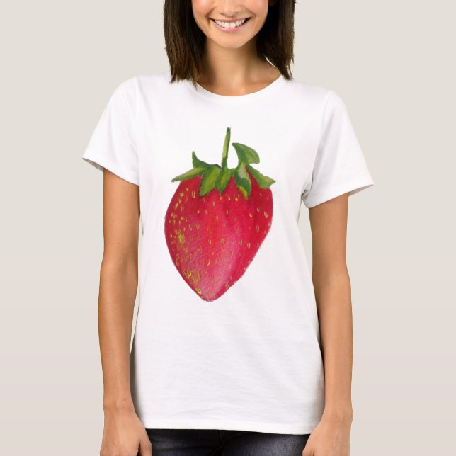 Juicy Strawberry fruit watercolour macro art T-Shirt (Front)