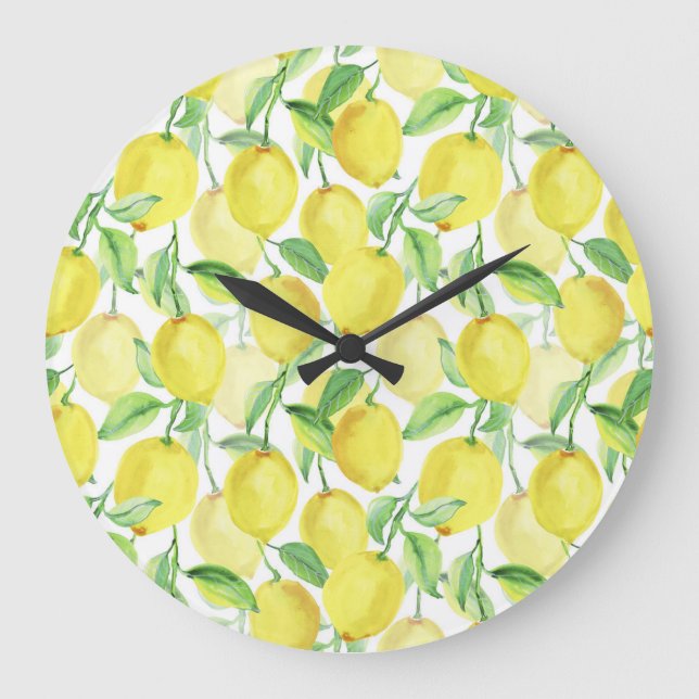 Juicy Watercolor: Vibrant Lemon Painting Large Clock (Front)